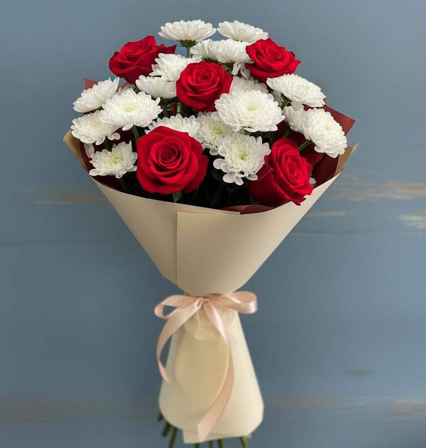 Букет цветов из: Розы и Хризантемы в Малиновский