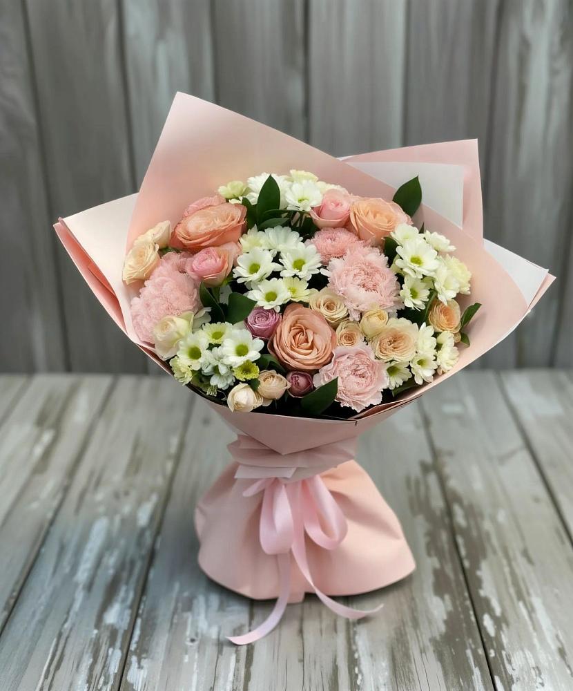 Букет цветов из: Гвоздики, Розы и Хризантемы в Малиновский