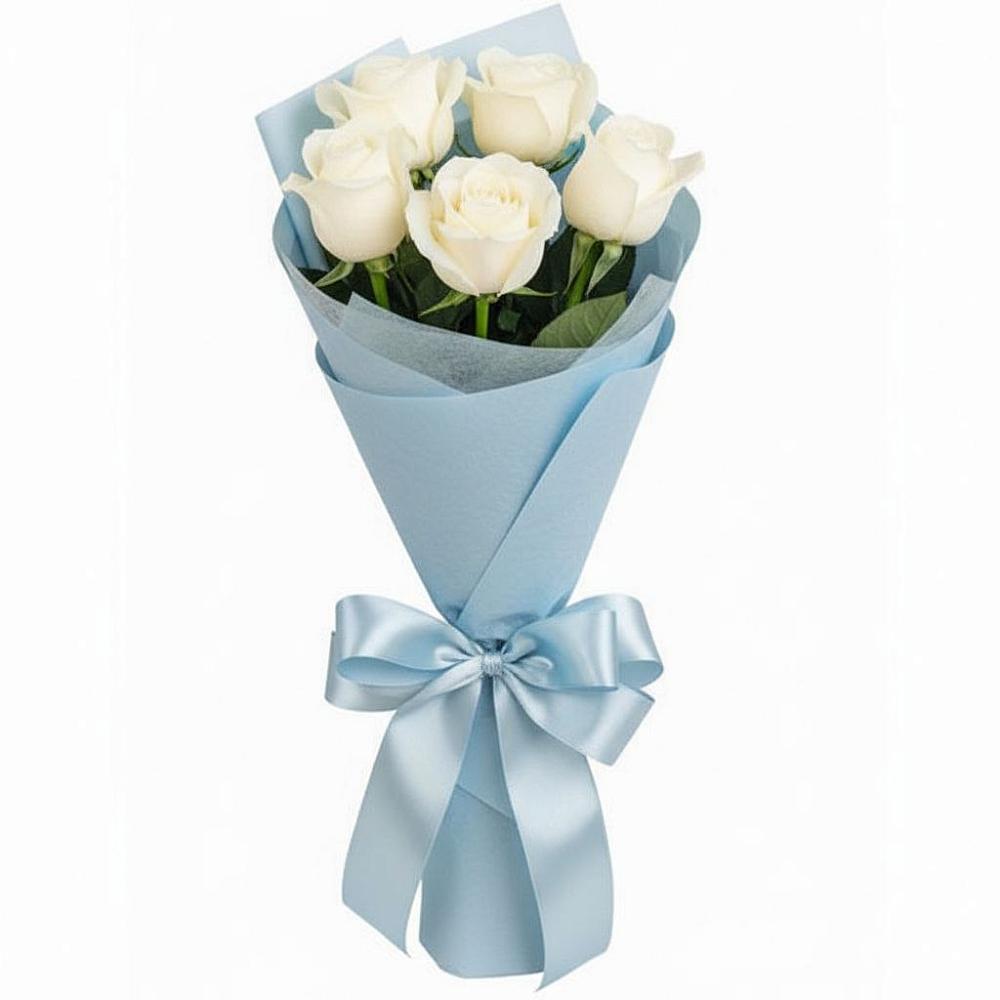 Букет 5 Белых роз Проуд в Малиновский
