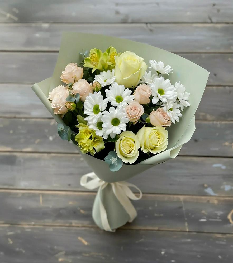 Букет цветов из: Альстромерии, Розы и Хризантемы в Малиновский