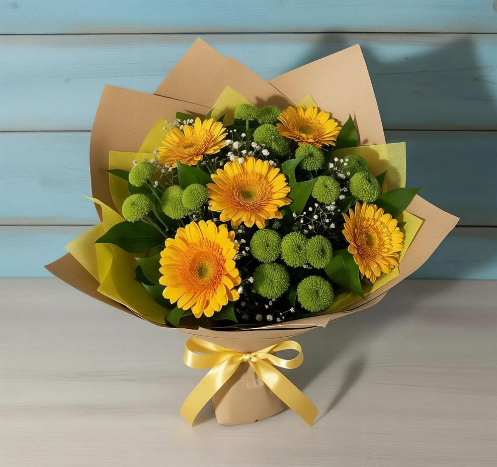 Букет цветов из: Герберы и Хризантемы в Малиновский