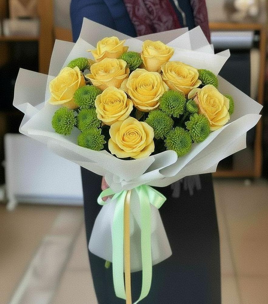 Букет цветов из: Хризантемы и Розы в Малиновский