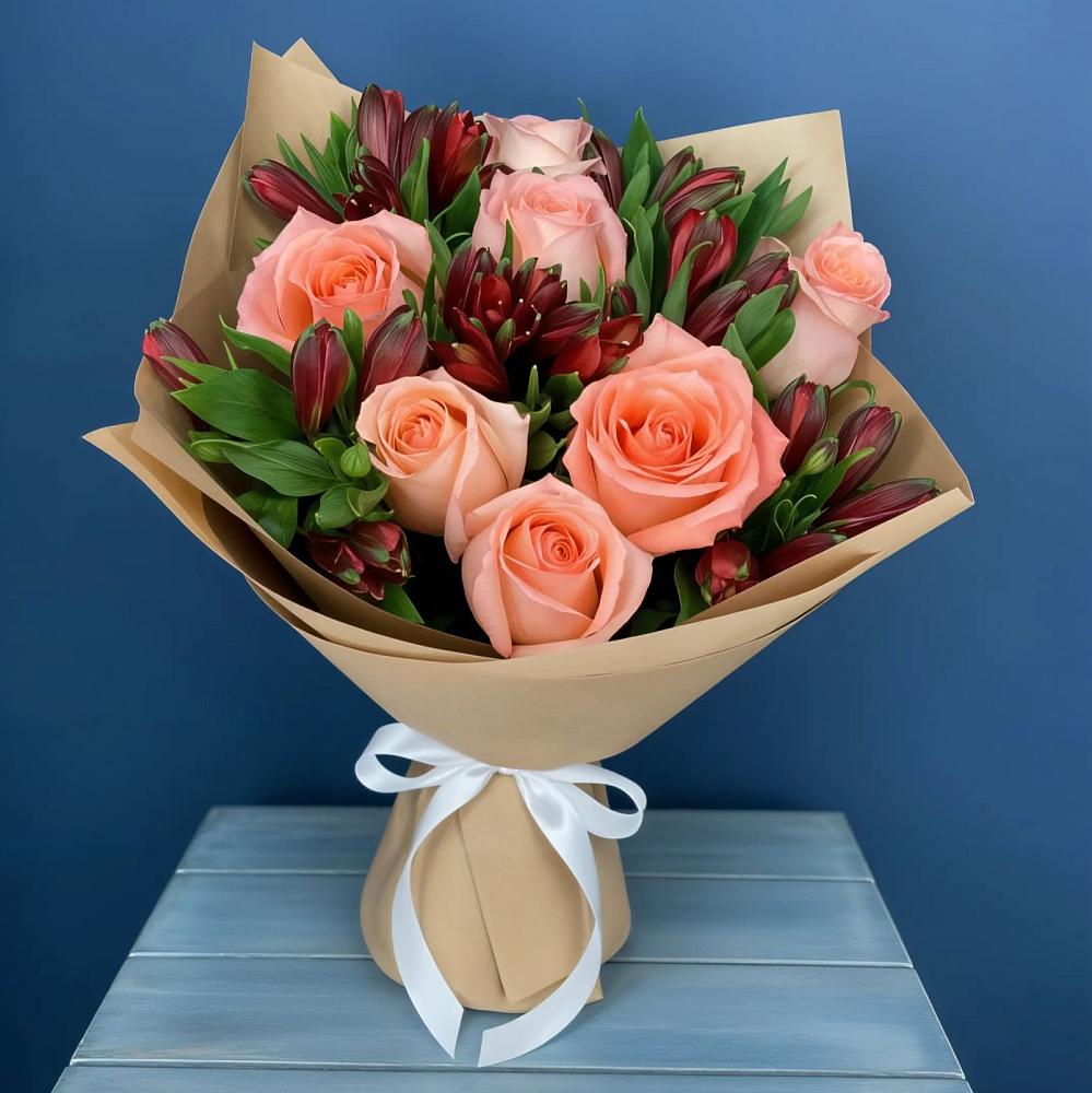 Букет цветов из: Розы и Альстромерии в Малиновский