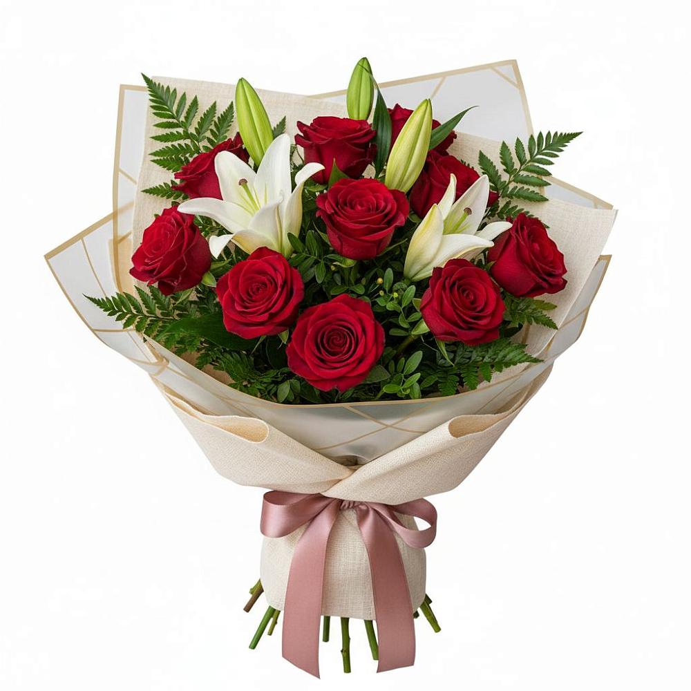 Букет цветов из: Лилии и Розы в Малиновский