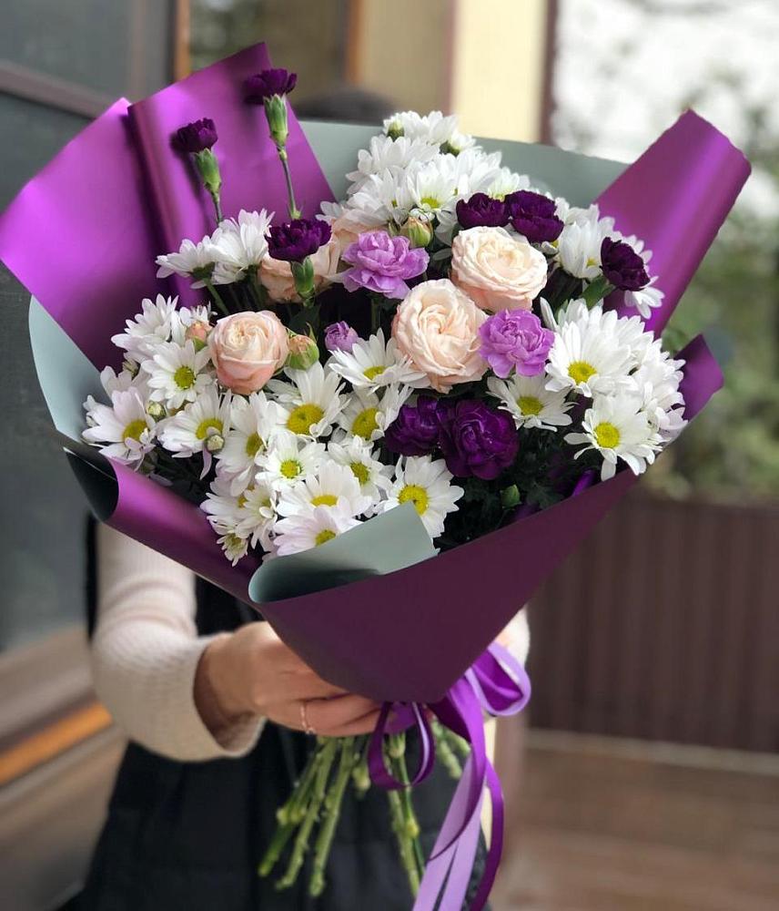 Букет цветов из: Хризантемы, Гвоздики и Розы в Малиновский