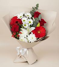 Букет цветов из:  Розы, Хризантемы, Герберы и Лилии в Малиновский