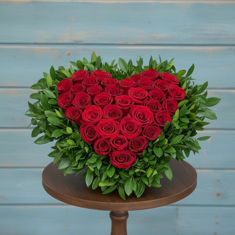 Цветочная композиция из Розы в виде сердца в Малиновский