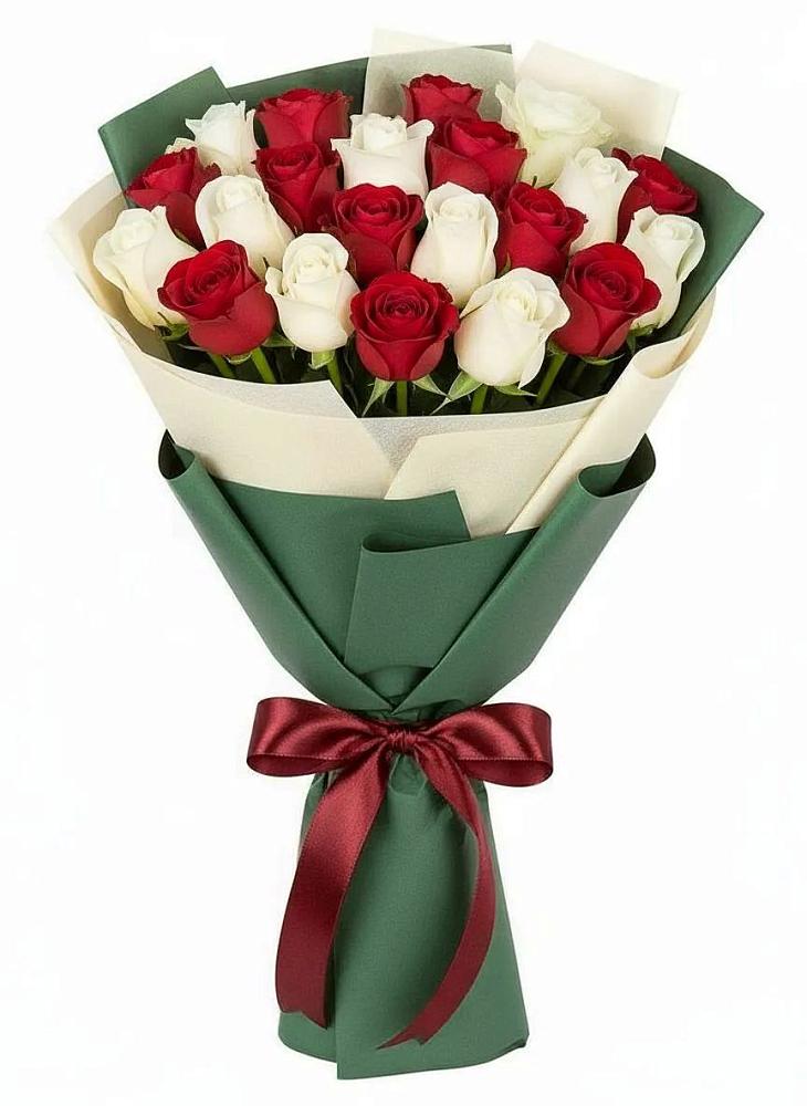 Букет Микс из красных и белых роз в Малиновский