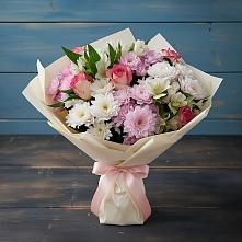 Букет цветов из:  Хризантемы, Альстромерии и Розы в Малиновский