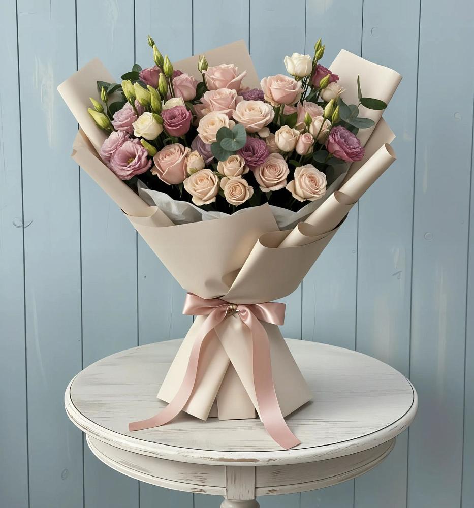 Букет цветов из: Розы и Лизиантусы в Малиновский