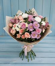 Букет цветов из:  Хризантемы, Розы и Альстромерии в Малиновский