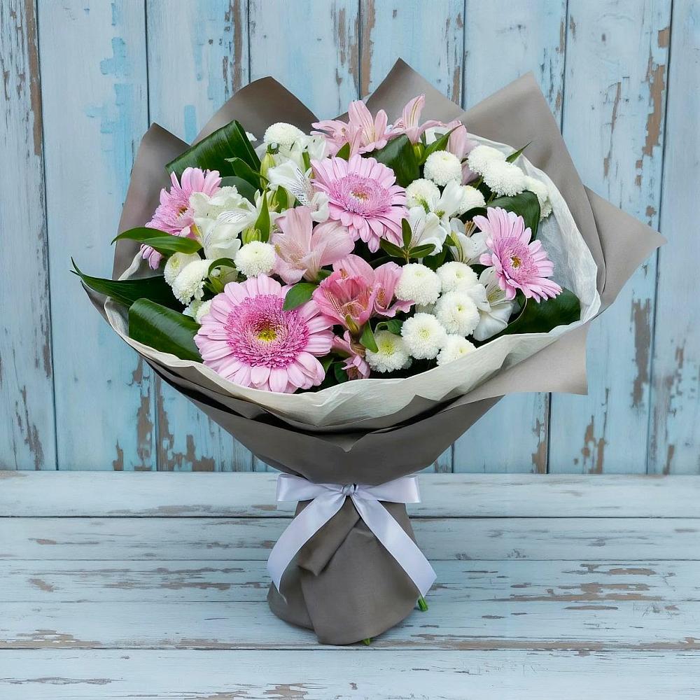 Букет цветов из: Герберы, Альстромерии и Хризантемы в Малиновский
