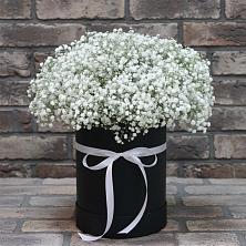 Цветочная композиция из Гипсофила в шляпной коробке в Малиновский