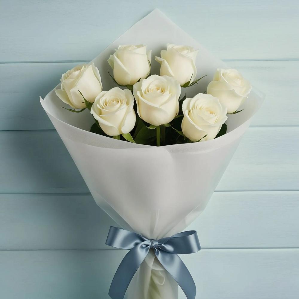 Букет 7 Белых роз Эдлесс Лав в Малиновский