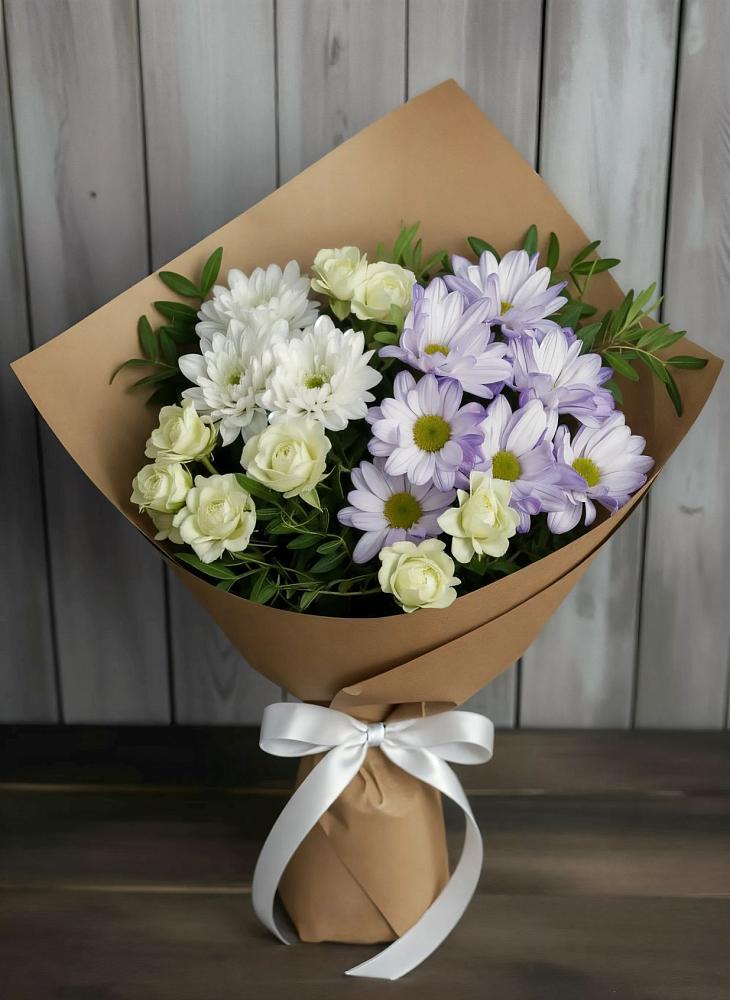 Букет цветов из: Хризантемы и Розы в Малиновский
