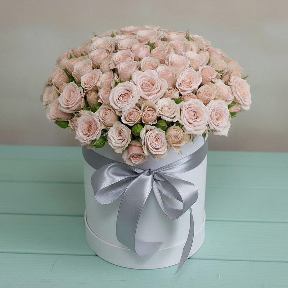 Цветочная композиция из Розы в шляпной коробке в Малиновский